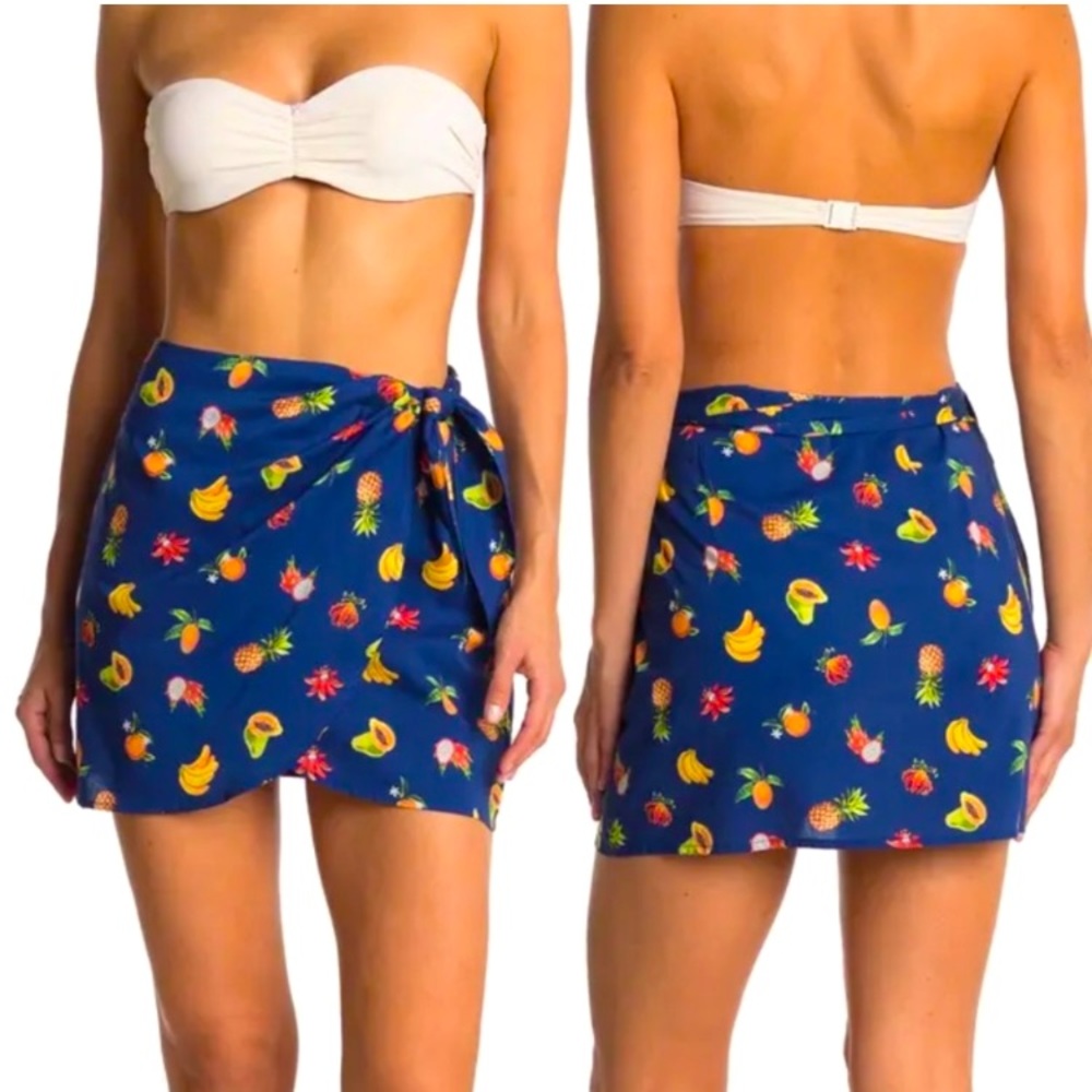 NWT WeWoreWhat Blue Fruit Chloe Wrap Mini Skirt